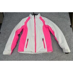 Obermeyer Sami Jacket Girls L(14-16) White Pink Nylon Outdoor Mock Neck Full-Zip